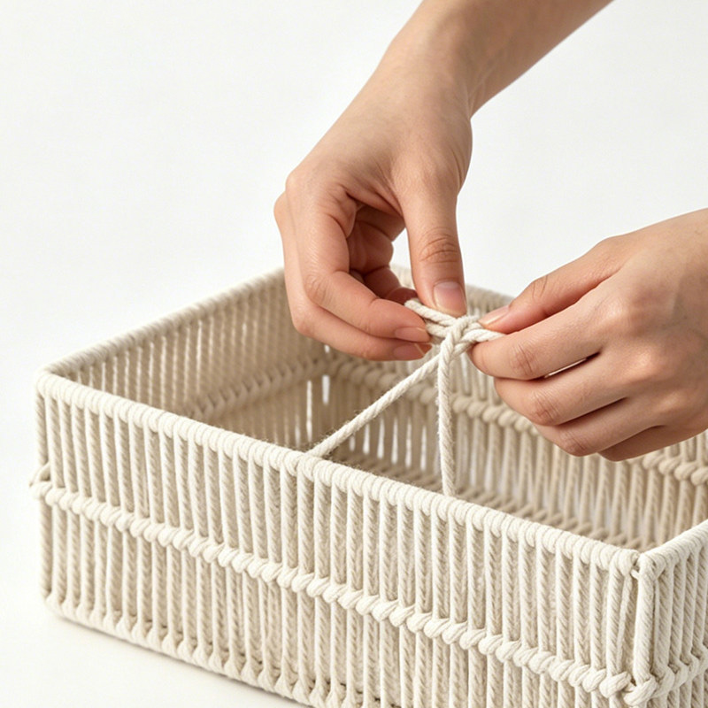 Natural Cotton Rope Rectangular Storage Basket, Hand Woven Organizer Bin with Detachable Cotton Linen Liner for Cabinet Desktop Wardrobe Tidy,www.kongzeglobal.com,Natural Cotton Rope Rectangular Storage Basket, Hand Woven Organizer Bin with Detachable Cotton Linen Liner for Cabinet Desktop Wardrobe Tidy-www.kongzeglobal.com