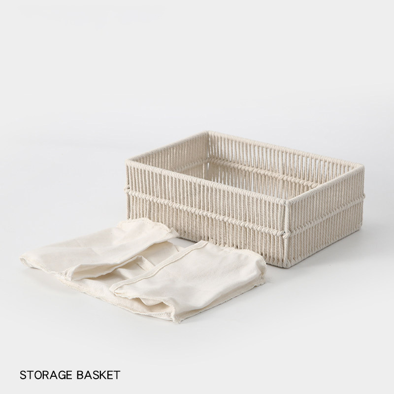 Natural Cotton Rope Rectangular Storage Basket, Hand Woven Organizer Bin with Detachable Cotton Linen Liner for Cabinet Desktop Wardrobe Tidy,www.kongzeglobal.com,Natural Cotton Rope Rectangular Storage Basket, Hand Woven Organizer Bin with Detachable Cotton Linen Liner for Cabinet Desktop Wardrobe Tidy-www.kongzeglobal.com