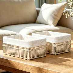 Natural Cotton Rope Rectangular Storage Basket, Hand Woven Organizer Bin with Detachable Cotton Linen Liner for Cabinet Desktop Wardrobe Tidy,www.kongzeglobal.com,Natural Cotton Rope Rectangular Storage Basket, Hand Woven Organizer Bin with Detachable Cotton Linen Liner for Cabinet Desktop Wardrobe Tidy-www.kongzeglobal.com