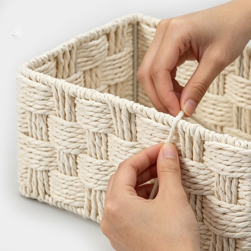 Natural Thick Paper Rope Rectangular Storage Basket, Hand Cross Woven Eco Organizer Bin for Cabinet Wardrobe Desktop Sundry Tidy,www.kongzeglobal.com,Natural Thick Paper Rope Rectangular Storage Basket, Hand Cross Woven Eco Organizer Bin for Cabinet Wardrobe Desktop Sundry Tidy-www.kongzeglobal.com