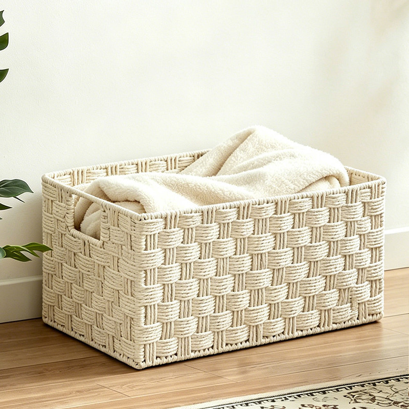 Natural Thick Paper Rope Rectangular Storage Basket, Hand Cross Woven Eco Organizer Bin for Cabinet Wardrobe Desktop Sundry Tidy,www.kongzeglobal.com,Natural Thick Paper Rope Rectangular Storage Basket, Hand Cross Woven Eco Organizer Bin for Cabinet Wardrobe Desktop Sundry Tidy-www.kongzeglobal.com