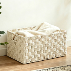 Natural Thick Paper Rope Rectangular Storage Basket, Hand Cross Woven Eco Organizer Bin for Cabinet Wardrobe Desktop Sundry Tidy,www.kongzeglobal.com,Natural Thick Paper Rope Rectangular Storage Basket, Hand Cross Woven Eco Organizer Bin for Cabinet Wardrobe Desktop Sundry Tidy-www.kongzeglobal.com