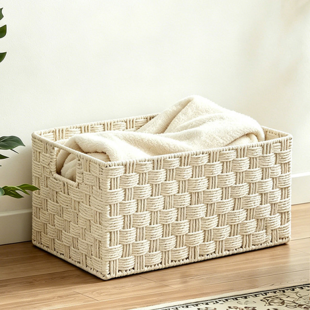 Natural Thick Paper Rope Rectangular Storage Basket, Hand Cross Woven Eco Organizer Bin for Cabinet Wardrobe Desktop Sundry Tidy,www.kongzeglobal.com,Natural Thick Paper Rope Rectangular Storage Basket, Hand Cross Woven Eco Organizer Bin for Cabinet Wardrobe Desktop Sundry Tidy-www.kongzeglobal.com
