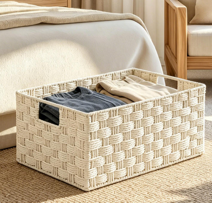 Natural Thick Paper Rope Rectangular Storage Basket, Hand Cross Woven Eco Organizer Bin for Cabinet Wardrobe Desktop Sundry Tidy,www.kongzeglobal.com,Natural Thick Paper Rope Rectangular Storage Basket, Hand Cross Woven Eco Organizer Bin for Cabinet Wardrobe Desktop Sundry Tidy-www.kongzeglobal.com