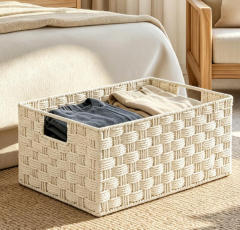 Natural Thick Paper Rope Rectangular Storage Basket, Hand Cross Woven Eco Organizer Bin for Cabinet Wardrobe Desktop Sundry Tidy,www.kongzeglobal.com,Natural Thick Paper Rope Rectangular Storage Basket, Hand Cross Woven Eco Organizer Bin for Cabinet Wardrobe Desktop Sundry Tidy-www.kongzeglobal.com