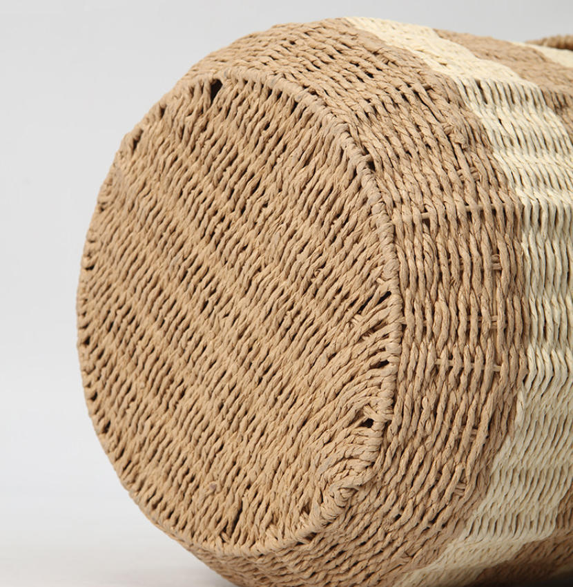 Two-tone Paper Rope Lidded Storage Basket, Scalloped Edge Round Dustproof Woven Hamper for Bedroom Clothes Sundry Organizer,www.kongzeglobal.com,Two-tone Paper Rope Lidded Storage Basket, Scalloped Edge Round Dustproof Woven Hamper for Bedroom Clothes Sundry Organizer-www.kongzeglobal.com