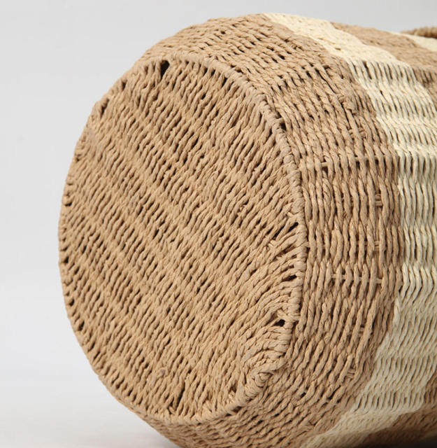 Two-tone Paper Rope Lidded Storage Basket, Scalloped Edge Round Dustproof Woven Hamper for Bedroom Clothes Sundry Organizer,www.kongzeglobal.com,Two-tone Paper Rope Lidded Storage Basket, Scalloped Edge Round Dustproof Woven Hamper for Bedroom Clothes Sundry Organizer-www.kongzeglobal.com