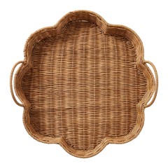 Scalloped Fan Shaped Imitation Rattan Woven Tray, Handmade Dual Handle PP Fruit Storage Basket for Kitchen Living Room Homestay Decor,www.kongzeglobal.com,Scalloped Fan Shaped Imitation Rattan Woven Tray, Handmade Dual Handle PP Fruit Storage Basket for Kitchen Living Room Homestay Decor