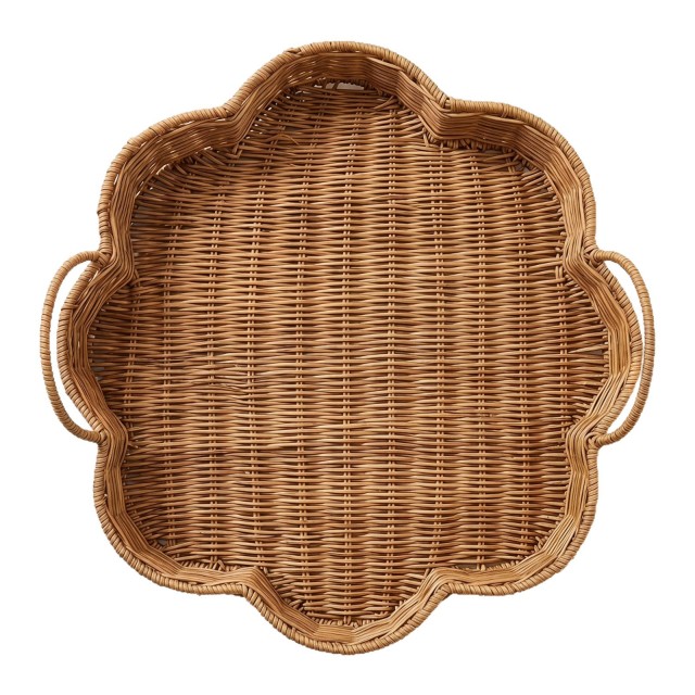 Scalloped Fan Shaped Imitation Rattan Woven Tray, Handmade Dual Handle PP Fruit Storage Basket for Kitchen Living Room Homestay Decor,www.kongzeglobal.com,Scalloped Fan Shaped Imitation Rattan Woven Tray, Handmade Dual Handle PP Fruit Storage Basket for Kitchen Living Room Homestay Decor