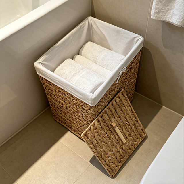 Square Lidded Natural Water Hyacinth Woven Laundry Hamper, Handwoven Storage Basket with Detachable Liner for Bathroom Bedroom Living Room Sundry Tidy,www.kongzeglobal.com,Square Lidded Natural Water Hyacinth Woven Laundry Hamper, Handwoven Storage Basket with Detachable Liner for Bathroom Bedroom Living Room Sundry Tidy-www.kongzeglobal.com