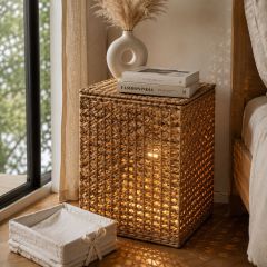 Square Lidded Natural Water Hyacinth Woven Laundry Hamper, Handwoven Storage Basket with Detachable Liner for Bathroom Bedroom Living Room Sundry Tidy,www.kongzeglobal.com,Square Lidded Natural Water Hyacinth Woven Laundry Hamper, Handwoven Storage Basket with Detachable Liner for Bathroom Bedroom Living Room Sundry Tidy-www.kongzeglobal.com