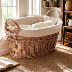 Minimalist Handheld Willow Woven Storage Basket, Oval Laundry Hamper with Detachable Cotton Liner for Bedroom Bathroom Toy Clothes Organizer,www.kongzeglobal.com,Minimalist Handheld Willow Woven Storage Basket, Oval Laundry Hamper with Detachable Cotton Liner for Bedroom Bathroom Toy Clothes Organizer-www.kongzeglobal.com