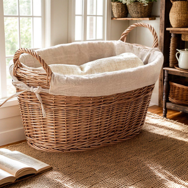 Minimalist Handheld Willow Woven Storage Basket, Oval Laundry Hamper with Detachable Cotton Liner for Bedroom Bathroom Toy Clothes Organizer,www.kongzeglobal.com,Minimalist Handheld Willow Woven Storage Basket, Oval Laundry Hamper with Detachable Cotton Liner for Bedroom Bathroom Toy Clothes Organizer-www.kongzeglobal.com
