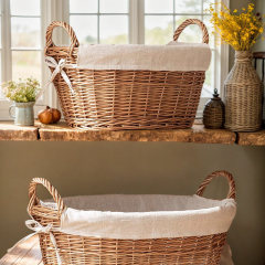 Minimalist Handheld Willow Woven Storage Basket, Oval Laundry Hamper with Detachable Cotton Liner for Bedroom Bathroom Toy Clothes Organizer,www.kongzeglobal.com,Minimalist Handheld Willow Woven Storage Basket, Oval Laundry Hamper with Detachable Cotton Liner for Bedroom Bathroom Toy Clothes Organizer-www.kongzeglobal.com