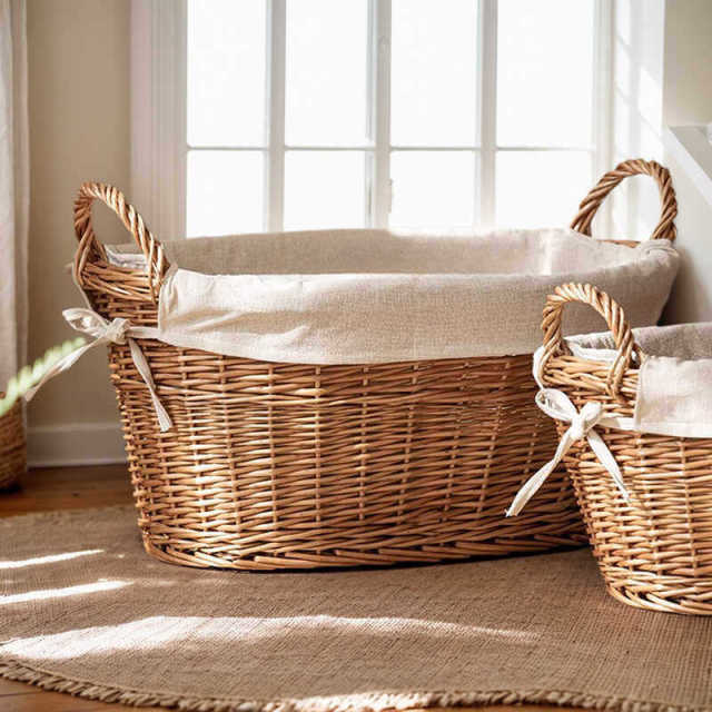 Minimalist Handheld Willow Woven Storage Basket, Oval Laundry Hamper with Detachable Cotton Liner for Bedroom Bathroom Toy Clothes Organizer,www.kongzeglobal.com,Minimalist Handheld Willow Woven Storage Basket, Oval Laundry Hamper with Detachable Cotton Liner for Bedroom Bathroom Toy Clothes Organizer-www.kongzeglobal.com