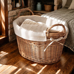 Minimalist Handheld Willow Woven Storage Basket, Oval Laundry Hamper with Detachable Cotton Liner for Bedroom Bathroom Toy Clothes Organizer,www.kongzeglobal.com,Minimalist Handheld Willow Woven Storage Basket, Oval Laundry Hamper with Detachable Cotton Liner for Bedroom Bathroom Toy Clothes Organizer-www.kongzeglobal.com