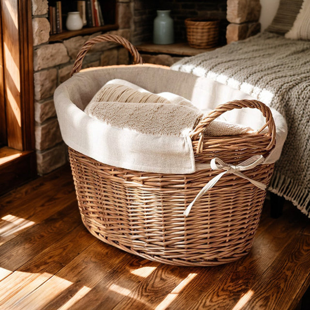 Minimalist Handheld Willow Woven Storage Basket, Oval Laundry Hamper with Detachable Cotton Liner for Bedroom Bathroom Toy Clothes Organizer,www.kongzeglobal.com,Minimalist Handheld Willow Woven Storage Basket, Oval Laundry Hamper with Detachable Cotton Liner for Bedroom Bathroom Toy Clothes Organizer-www.kongzeglobal.com