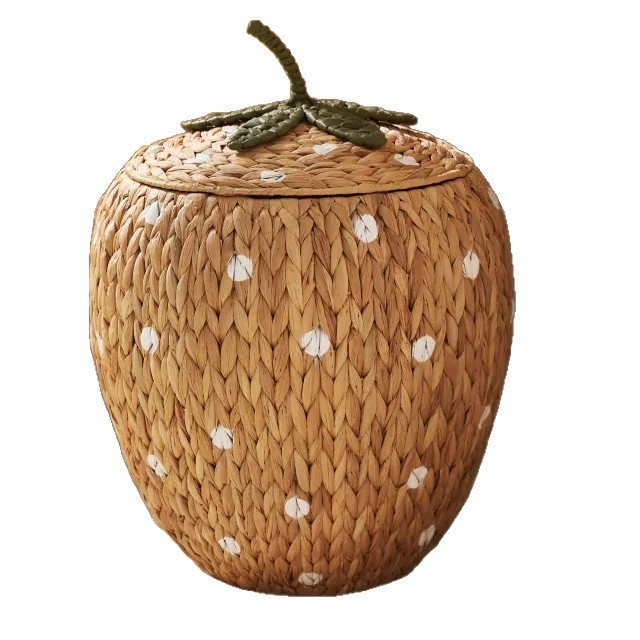Cute Strawberry Shaped Water Hyacinth Woven Storage Basket, Lidded Decorative Organizer Bin for Toy Snack Clothes Homestay Room Decor,www.kongzeglobal.com,Cute Strawberry Shaped Water Hyacinth Woven Storage Basket, Lidded Decorative Organizer Bin for Toy Snack Clothes Homestay Room Decor-www.kongzeglobal.com