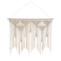 Triangular Macrame Wall Hanging Decor, Hand Knotted Cotton Tapestry with Wooden Beads and Tassel Fringe,www.kongzeglobal.com,Triangular Macrame Wall Hanging Decor, Hand Knotted Cotton Tapestry with Wooden Beads and Tassel Fringe-www.kongzeglobal.com