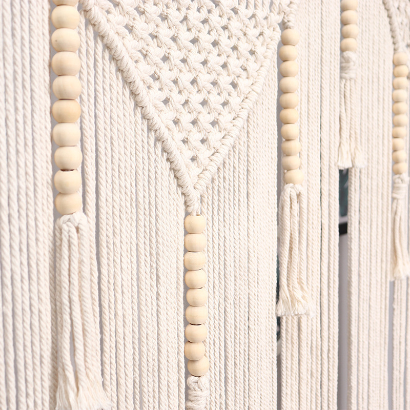 Triangular Macrame Wall Hanging Decor, Hand Knotted Cotton Tapestry with Wooden Beads and Tassel Fringe,www.kongzeglobal.com,Triangular Macrame Wall Hanging Decor, Hand Knotted Cotton Tapestry with Wooden Beads and Tassel Fringe-www.kongzeglobal.com