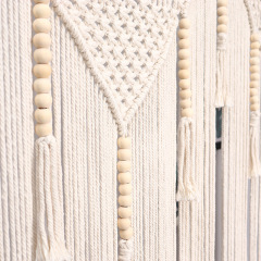 Triangular Macrame Wall Hanging Decor, Hand Knotted Cotton Tapestry with Wooden Beads and Tassel Fringe,www.kongzeglobal.com,Triangular Macrame Wall Hanging Decor, Hand Knotted Cotton Tapestry with Wooden Beads and Tassel Fringe-www.kongzeglobal.com