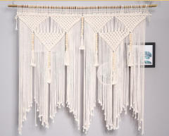 Triangular Macrame Wall Hanging Decor, Hand Knotted Cotton Tapestry with Wooden Beads and Tassel Fringe,www.kongzeglobal.com,Triangular Macrame Wall Hanging Decor, Hand Knotted Cotton Tapestry with Wooden Beads and Tassel Fringe-www.kongzeglobal.com