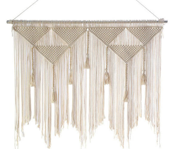 Triangular Macrame Wall Hanging Decor, Hand Knotted Cotton Tapestry with Wooden Beads and Tassel Fringe,www.kongzeglobal.com,Triangular Macrame Wall Hanging Decor, Hand Knotted Cotton Tapestry with Wooden Beads and Tassel Fringe-www.kongzeglobal.com