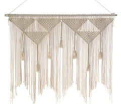 Triangular Macrame Wall Hanging Decor, Hand Knotted Cotton Tapestry with Wooden Beads and Tassel Fringe,www.kongzeglobal.com,Triangular Macrame Wall Hanging Decor, Hand Knotted Cotton Tapestry with Wooden Beads and Tassel Fringe-www.kongzeglobal.com