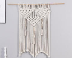Triangular Macrame Wall Hanging Decor, Hand Knotted Cotton Tapestry with Wooden Beads and Tassel Fringe,www.kongzeglobal.com,Triangular Macrame Wall Hanging Decor, Hand Knotted Cotton Tapestry with Wooden Beads and Tassel Fringe-www.kongzeglobal.com