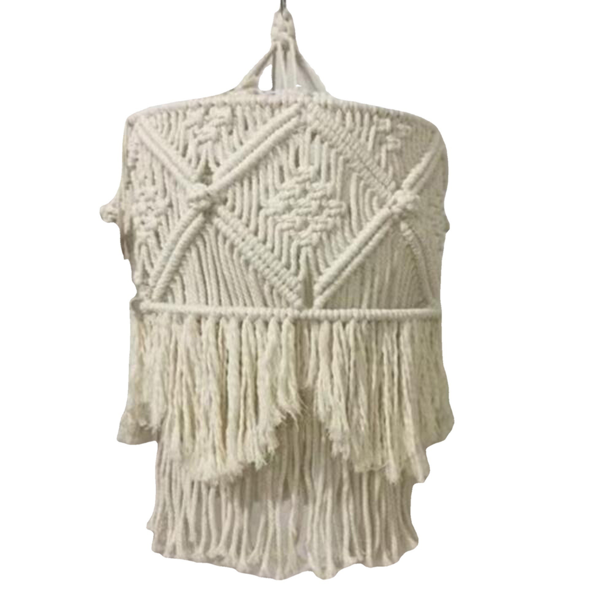 Hand Knotted Macrame Lamp Shade, Cylindrical Cotton Woven Pendant Light Cover with Double-Layer Tassels,www.kongzeglobal.com,Hand Knotted Macrame Lamp Shade, Cylindrical Cotton Woven Pendant Light Cover with Double-Layer Tassels-www.kongzeglobal.com