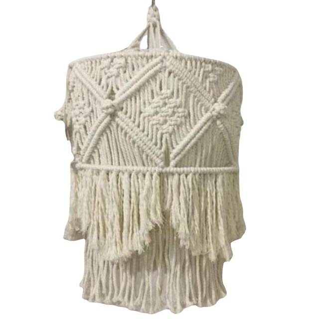 Hand Knotted Macrame Lamp Shade, Cylindrical Cotton Woven Pendant Light Cover with Double-Layer Tassels,www.kongzeglobal.com,Hand Knotted Macrame Lamp Shade, Cylindrical Cotton Woven Pendant Light Cover with Double-Layer Tassels-www.kongzeglobal.com