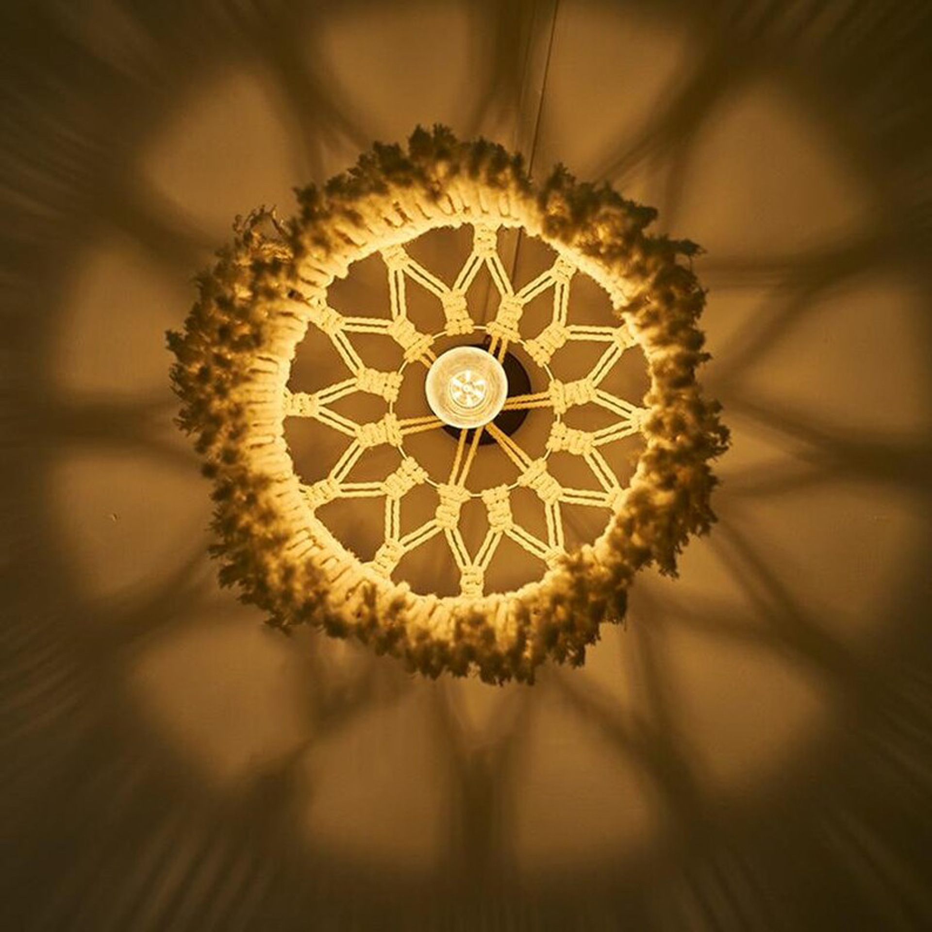 Hand Knotted Macrame Lamp Shade, Cylindrical Cotton Woven Pendant Light Cover with Double-Layer Tassels,www.kongzeglobal.com,Hand Knotted Macrame Lamp Shade, Cylindrical Cotton Woven Pendant Light Cover with Double-Layer Tassels-www.kongzeglobal.com