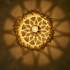 Hand Knotted Macrame Lamp Shade, Cylindrical Cotton Woven Pendant Light Cover with Double-Layer Tassels,www.kongzeglobal.com,Hand Knotted Macrame Lamp Shade, Cylindrical Cotton Woven Pendant Light Cover with Double-Layer Tassels-www.kongzeglobal.com