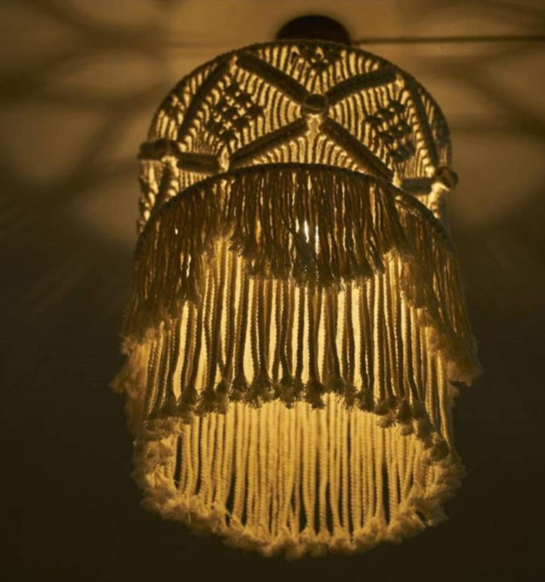 Hand Knotted Macrame Lamp Shade, Cylindrical Cotton Woven Pendant Light Cover with Double-Layer Tassels,www.kongzeglobal.com,Hand Knotted Macrame Lamp Shade, Cylindrical Cotton Woven Pendant Light Cover with Double-Layer Tassels-www.kongzeglobal.com