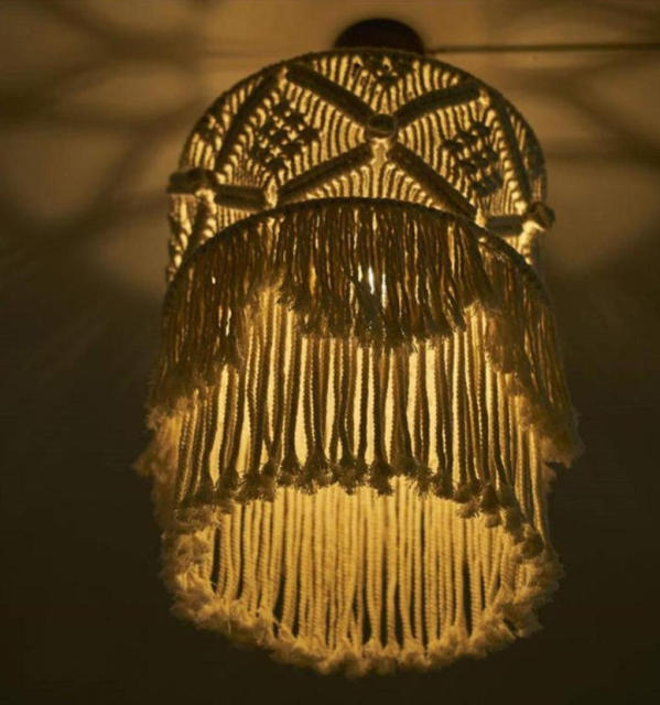 Hand Knotted Macrame Lamp Shade, Cylindrical Cotton Woven Pendant Light Cover with Double-Layer Tassels,www.kongzeglobal.com,Hand Knotted Macrame Lamp Shade, Cylindrical Cotton Woven Pendant Light Cover with Double-Layer Tassels-www.kongzeglobal.com