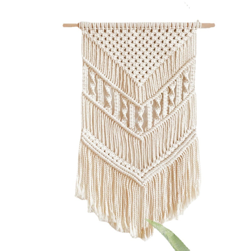 Four-Petal Floral Macrame Wall Hanging, Natural Cotton Hand Knotted Tapestry with Pointed Tassel Fringe,www.kongzeglobal.com,Four-Petal Floral Macrame Wall Hanging, Natural Cotton Hand Knotted Tapestry with Pointed Tassel Fringe-www.kongzeglobal.com