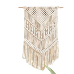 Four-Petal Floral Macrame Wall Hanging, Natural Cotton Hand Knotted Tapestry with Pointed Tassel Fringe,www.kongzeglobal.com,Four-Petal Floral Macrame Wall Hanging, Natural Cotton Hand Knotted Tapestry with Pointed Tassel Fringe-www.kongzeglobal.com