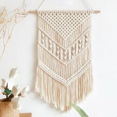 Four-Petal Floral Macrame Wall Hanging, Natural Cotton Hand Knotted Tapestry with Pointed Tassel Fringe,www.kongzeglobal.com,Four-Petal Floral Macrame Wall Hanging, Natural Cotton Hand Knotted Tapestry with Pointed Tassel Fringe-www.kongzeglobal.com