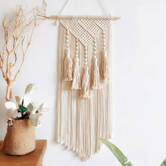 Four-Petal Floral Macrame Wall Hanging, Natural Cotton Hand Knotted Tapestry with Pointed Tassel Fringe,www.kongzeglobal.com,Four-Petal Floral Macrame Wall Hanging, Natural Cotton Hand Knotted Tapestry with Pointed Tassel Fringe-www.kongzeglobal.com