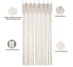 Macrame Cotton Room Divider Curtain, Hand Knotted Diamond Pattern Doorway Drape with Tassel Trim,www.kongzeglobal.com,Macrame Cotton Room Divider Curtain, Hand Knotted Diamond Pattern Doorway Drape with Tassel Trim-www.kongzeglobal.com