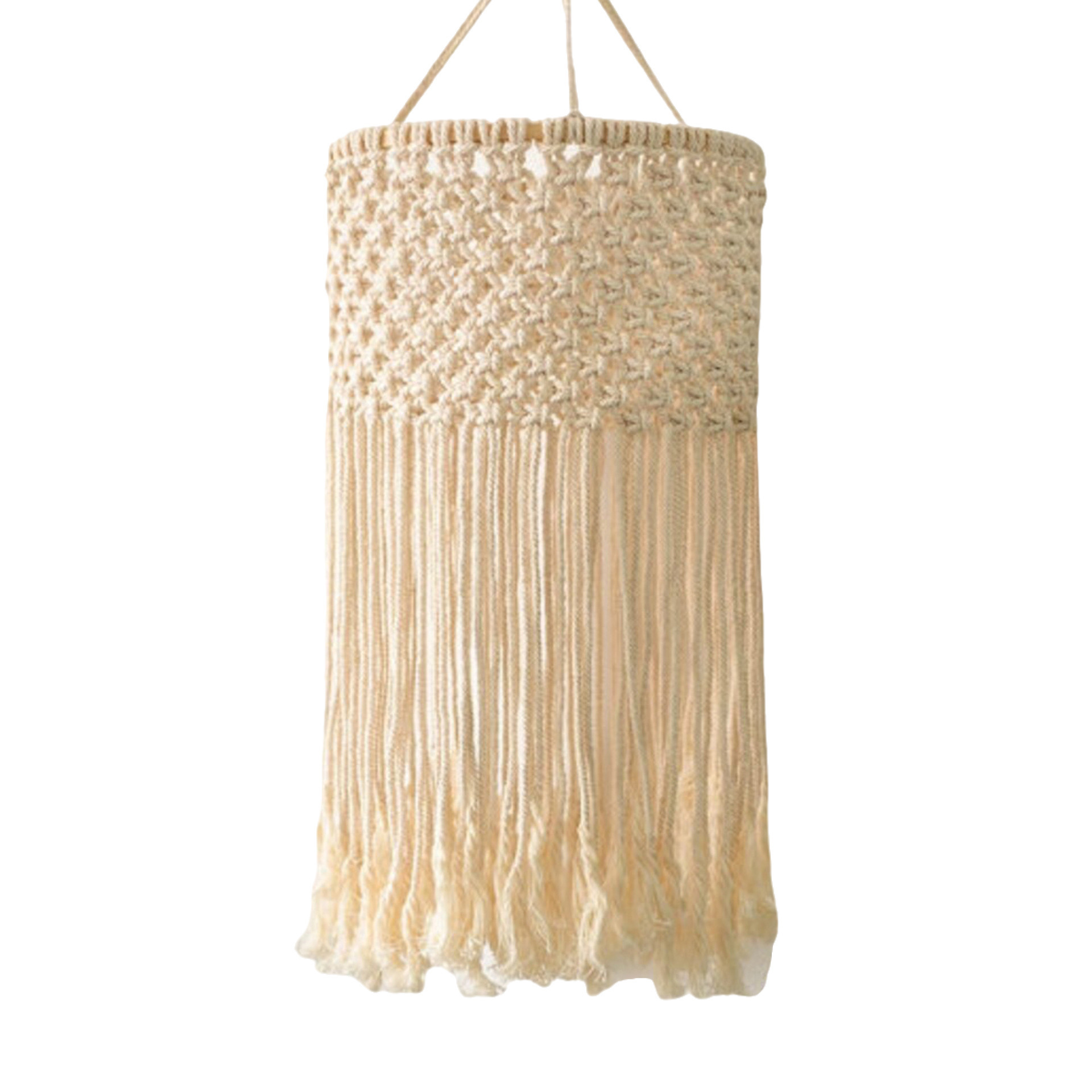 Diamond Macrame Cotton Lamp Shade, Hand Knotted Cylindrical Pendant Light Cover with Long Tassels,www.kongzeglobal.com,Diamond Macrame Cotton Lamp Shade, Hand Knotted Cylindrical Pendant Light Cover with Long Tassels-www.kongzeglobal.com
