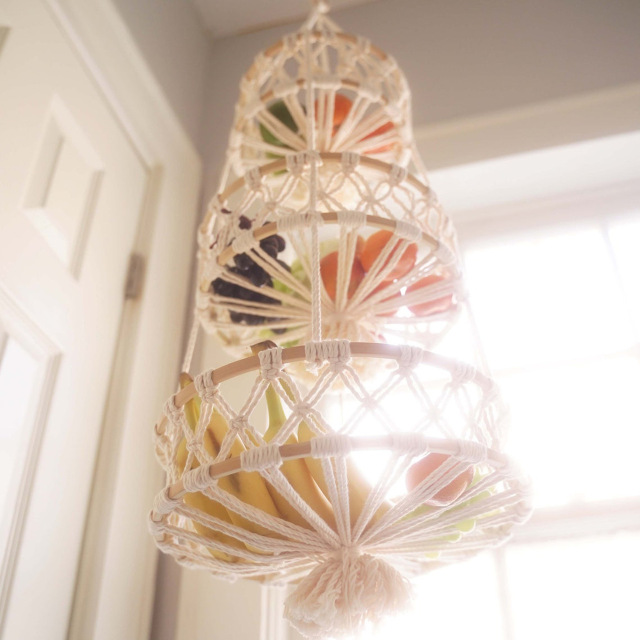 Macrame Cotton Hanging Storage Basket, Multi-Tier Hand Knotted Fruit & Plant Wall Hanging Holder,www.kongzeglobal.com,Macrame Cotton Hanging Storage Basket, Multi-Tier Hand Knotted Fruit & Plant Wall Hanging Holder-www.kongzeglobal.com