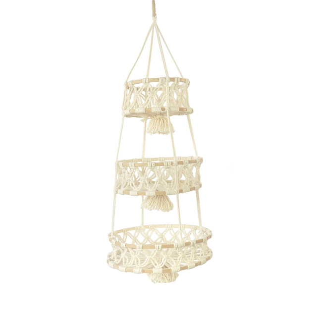 Macrame Cotton Hanging Storage Basket, Multi-Tier Hand Knotted Fruit & Plant Wall Hanging Holder,www.kongzeglobal.com,Macrame Cotton Hanging Storage Basket, Multi-Tier Hand Knotted Fruit & Plant Wall Hanging Holder-www.kongzeglobal.com