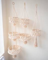 Macrame Cotton Hanging Storage Basket, Multi-Tier Hand Knotted Fruit & Plant Wall Hanging Holder,www.kongzeglobal.com,Macrame Cotton Hanging Storage Basket, Multi-Tier Hand Knotted Fruit & Plant Wall Hanging Holder-www.kongzeglobal.com