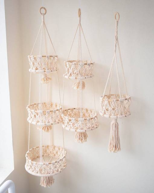 Macrame Cotton Hanging Storage Basket, Multi-Tier Hand Knotted Fruit & Plant Wall Hanging Holder,www.kongzeglobal.com,Macrame Cotton Hanging Storage Basket, Multi-Tier Hand Knotted Fruit & Plant Wall Hanging Holder-www.kongzeglobal.com