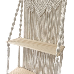 Three-Tier Macrame Wall Shelf, Hand Knotted Cotton Tapestry Hanging Display Rack with Solid Wood Boards,www.kongzeglobal.com,Three-Tier Macrame Wall Shelf, Hand Knotted Cotton Tapestry Hanging Display Rack with Solid Wood Boards-www.kongzeglobal.com