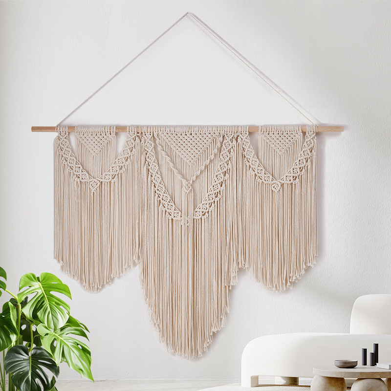 Triangular Macrame Cotton Wall Tapestry, Hand Knotted Tassel Fringe Wall Hanging for Home Wedding Background Decor,www.kongzeglobal.com,Triangular Macrame Cotton Wall Tapestry, Hand Knotted Tassel Fringe Wall Hanging for Home Wedding Background Decor-www.kongzeglobal.com