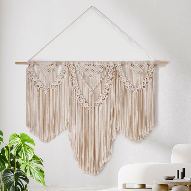 Triangular Macrame Cotton Wall Tapestry, Hand Knotted Tassel Fringe Wall Hanging for Home Wedding Background Decor,www.kongzeglobal.com,Triangular Macrame Cotton Wall Tapestry, Hand Knotted Tassel Fringe Wall Hanging for Home Wedding Background Decor-www.kongzeglobal.com