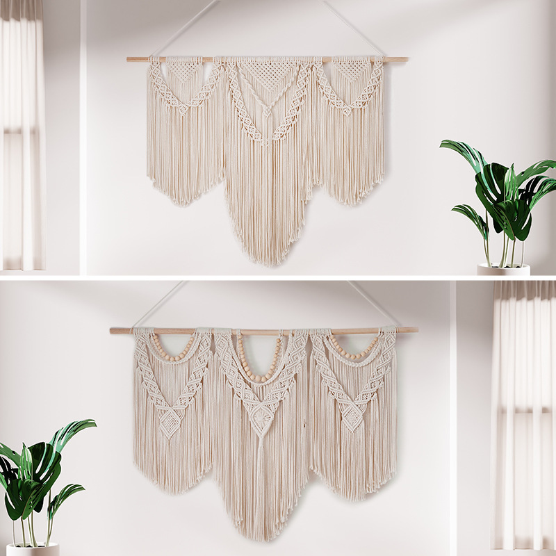 Triangular Macrame Cotton Wall Tapestry, Hand Knotted Tassel Fringe Wall Hanging for Home Wedding Background Decor,www.kongzeglobal.com,Triangular Macrame Cotton Wall Tapestry, Hand Knotted Tassel Fringe Wall Hanging for Home Wedding Background Decor-www.kongzeglobal.com