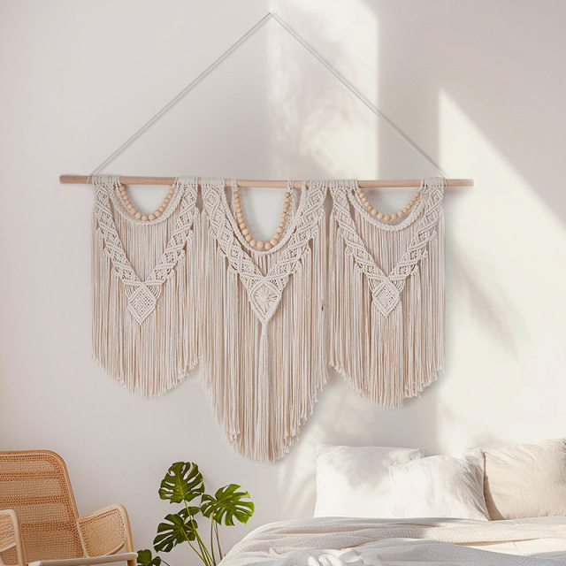 Triangular Macrame Cotton Wall Tapestry, Hand Knotted Tassel Fringe Wall Hanging for Home Wedding Background Decor,www.kongzeglobal.com,Triangular Macrame Cotton Wall Tapestry, Hand Knotted Tassel Fringe Wall Hanging for Home Wedding Background Decor-www.kongzeglobal.com